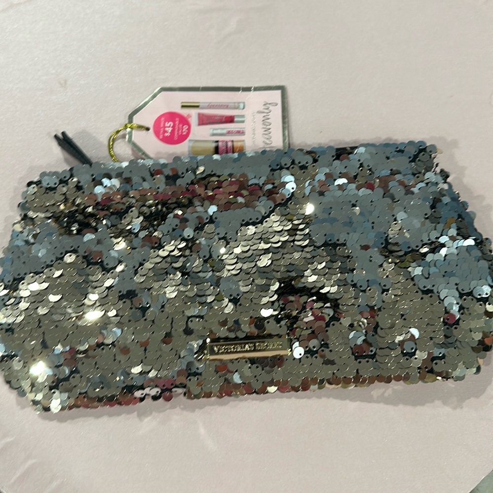 Victoria secret sequin cosmetic bag zipper case